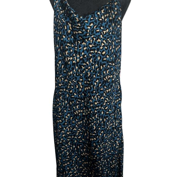 BCBGeneration Stardust Cheetah Animal Print Cocktail Medi Dress Blue Green Sz L - Picture 3 of 9
